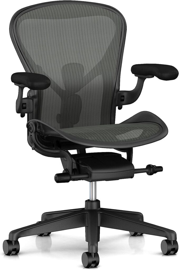 Herman Miller ergonomic office chair with a sleek, black mesh design.