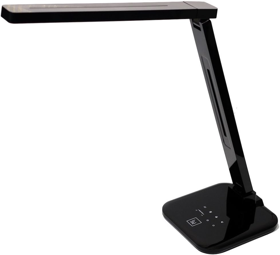 Lumiy Lightblade desk lamp in black featuring a modern design with an adjustable arm and touch-sensitive controls on the base.